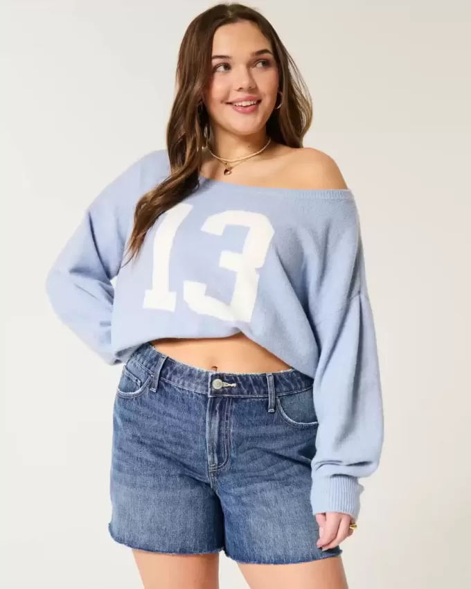 High-Rise Medium Dark Wash Relaxed Denim Shorts 5″