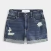 High-Rise Ripped Dark Wash Denim Shortie Shorts