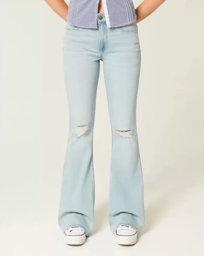 High-Rise Ripped Light Wash Flare Jeans