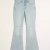 High-Rise Ripped Light Wash Flare Jeans