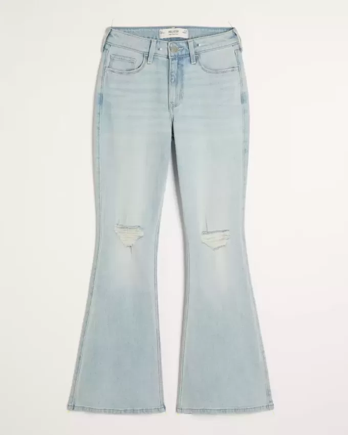 High-Rise Ripped Light Wash Flare Jeans