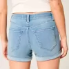 High-Rise Ripped Medium Light Wash Denim Shortie Shorts