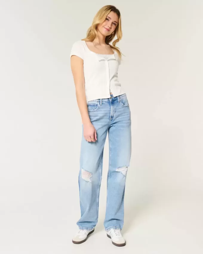 High-Rise Ripped Medium Wash Dad Jeans