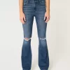 High-Rise Ripped Medium Wash Flare Jeans