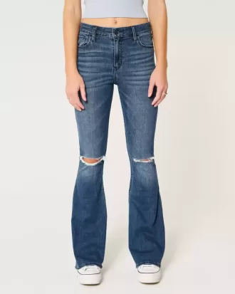 High-Rise Ripped Medium Wash Flare Jeans