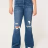 High-Rise Ripped Medium Wash Flare Jeans