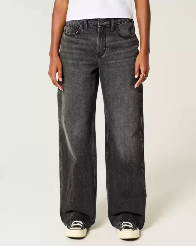 High-Rise Washed Black Baggy Jeans