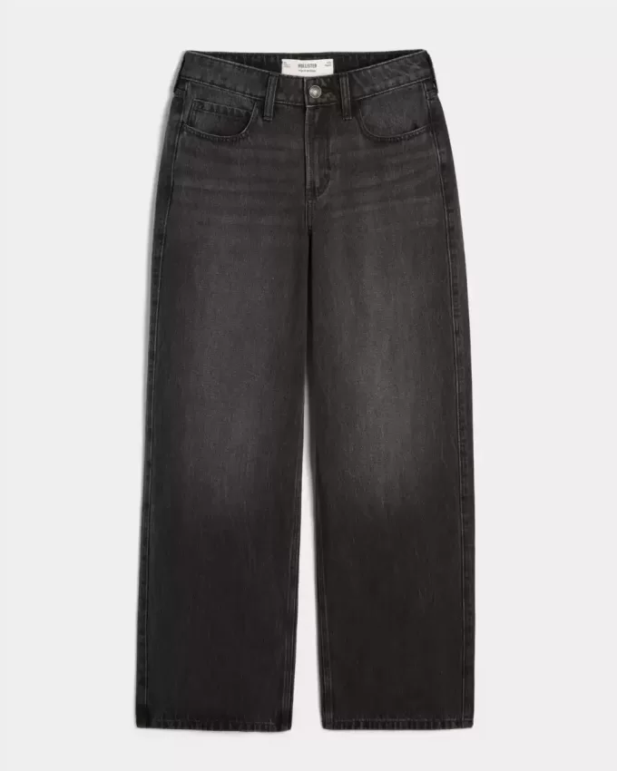 High-Rise Washed Black Baggy Jeans