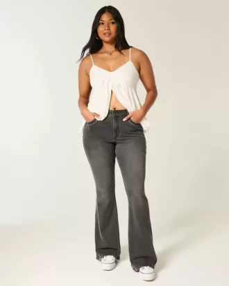 High-Rise Washed Black Embroidered Flare Jeans