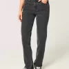 High-Rise Washed Black Straight Jeans