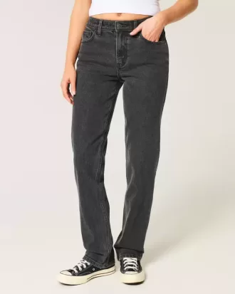 High-Rise Washed Black Straight Jeans