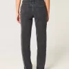 High-Rise Washed Black Straight Jeans