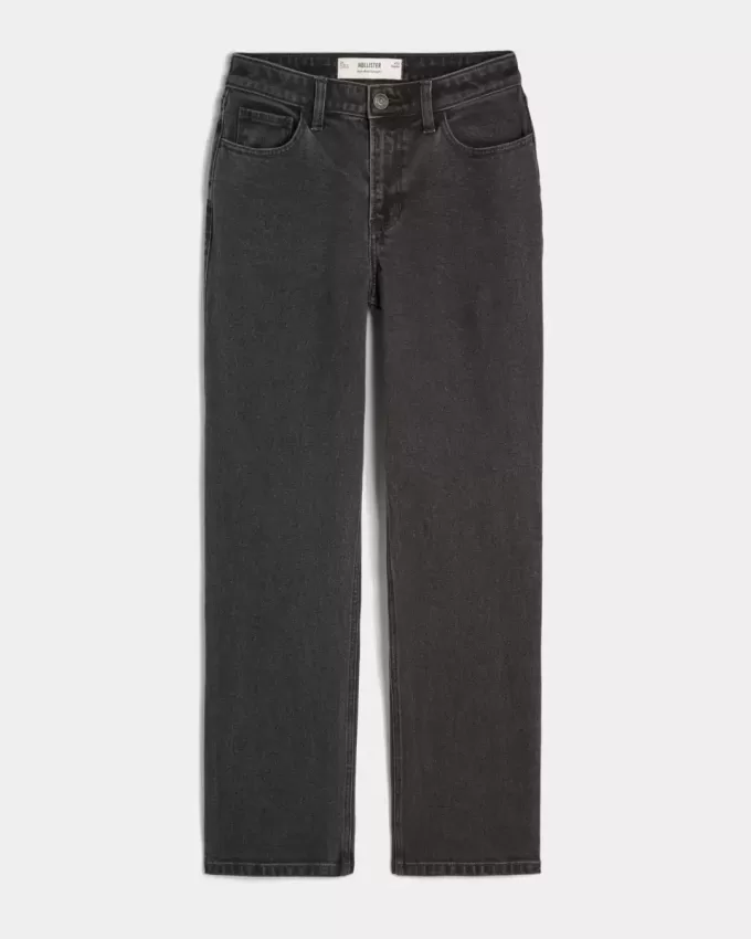 High-Rise Washed Black Straight Jeans