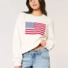 Hollister Comfy Cloud American Flag Graphic Crew Sweater