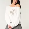 Hollister Comfy Cloud Easy Off-the-Shoulder Deer Graphic Sweater