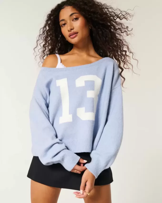 Hollister Comfy Cloud Easy Off-the-Shoulder Number Graphic Sweater