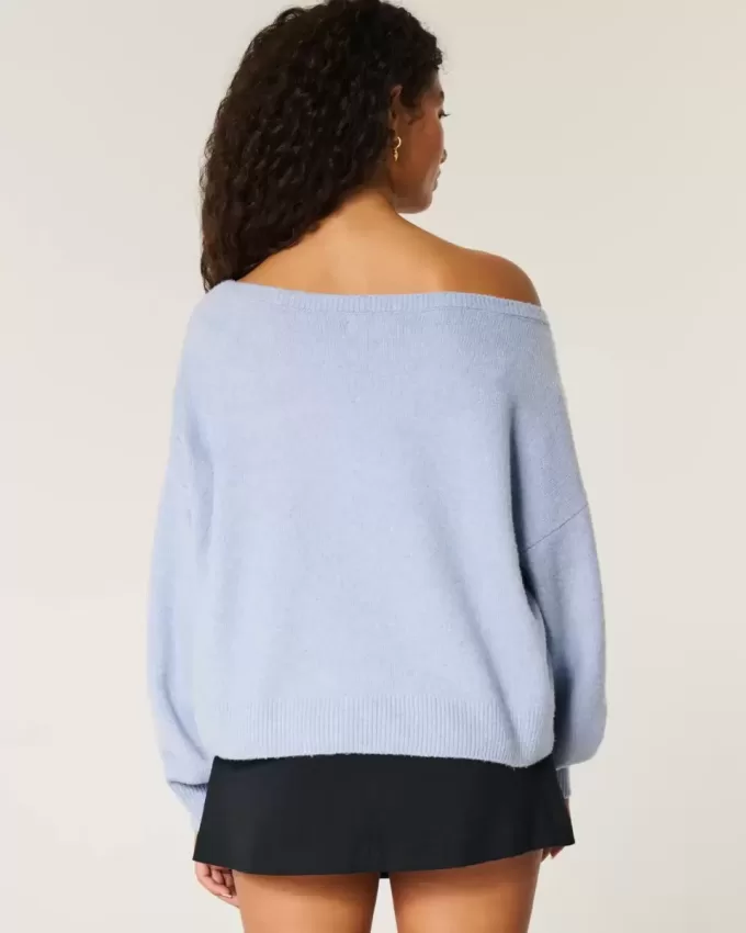 Hollister Comfy Cloud Easy Off-the-Shoulder Number Graphic Sweater