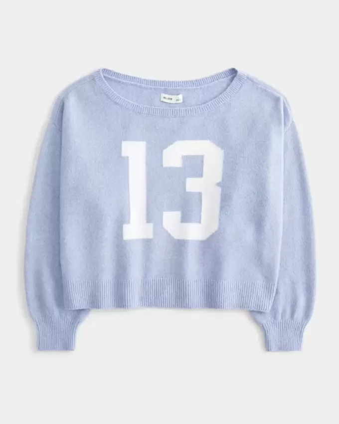 Hollister Comfy Cloud Easy Off-the-Shoulder Number Graphic Sweater