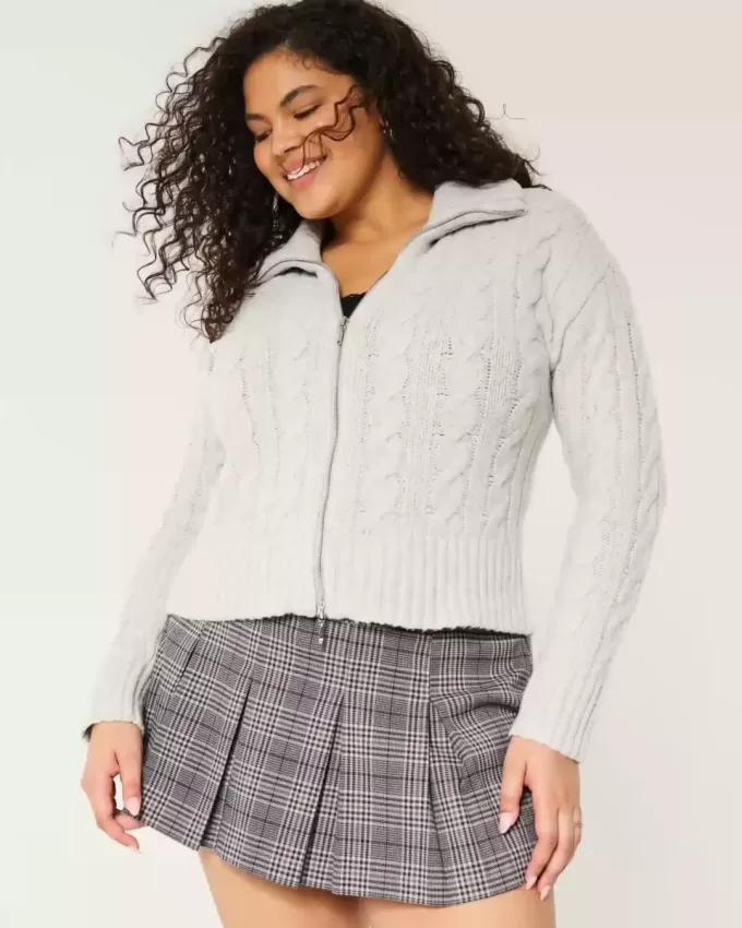 Hollister Comfy Cloud Zip-Up Cable-Knit Sweater