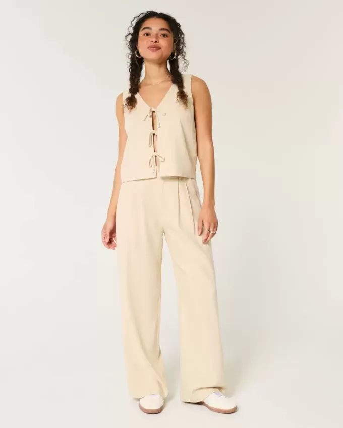 Hollister Livvy Ultra High-Rise Linen-Blend Wide-Leg Pants
