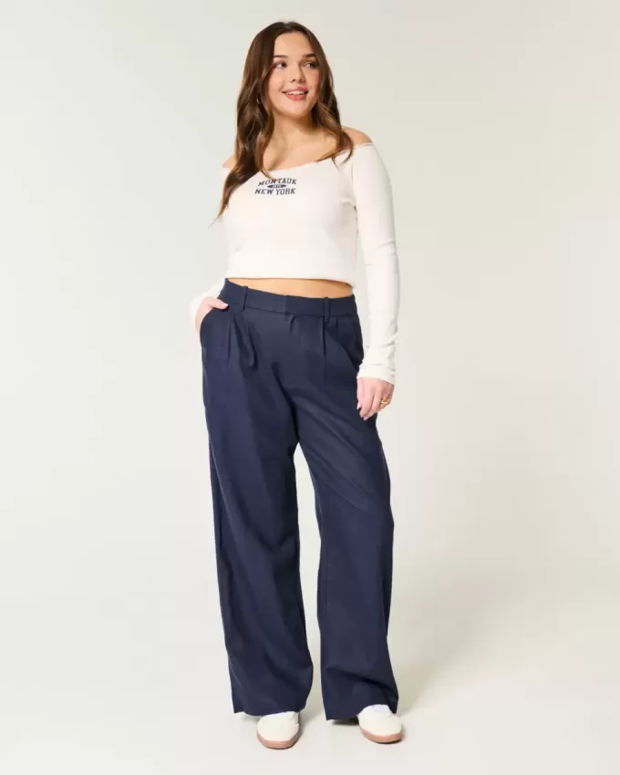 Hollister Livvy Ultra High-Rise Linen-Blend Wide-Leg Pants