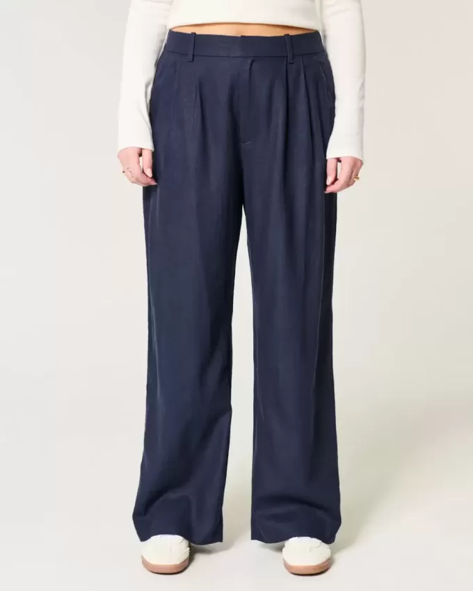 Hollister Livvy Ultra High-Rise Linen-Blend Wide-Leg Pants