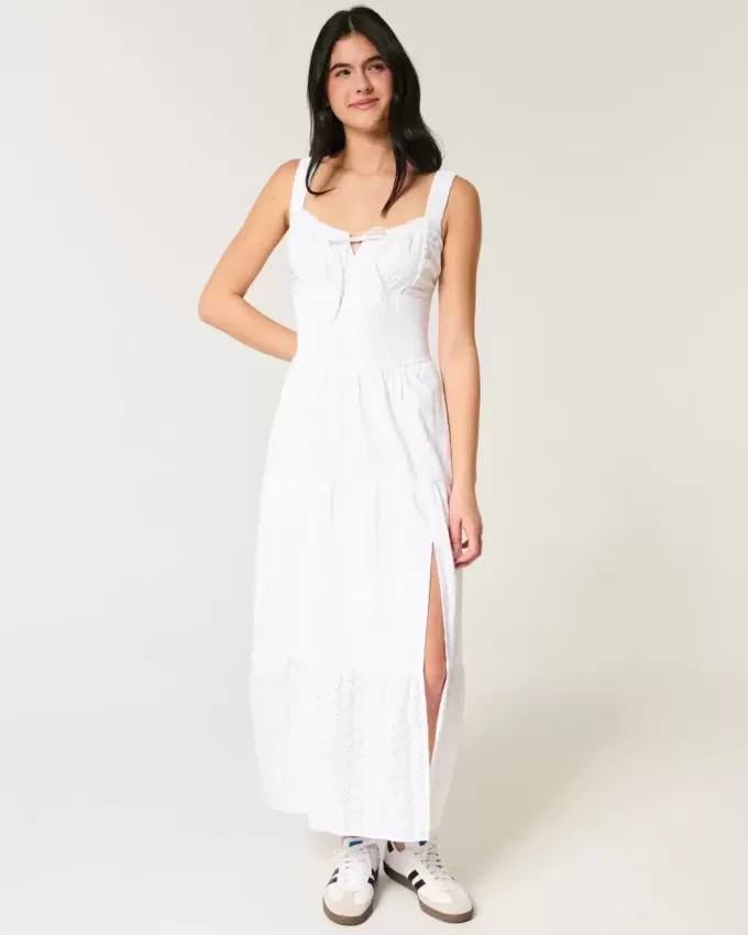 Hollister Sofia Side-Smocked Eyelet Maxi Dress