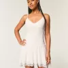 Lace Asymmetrical Hem Mini Dress