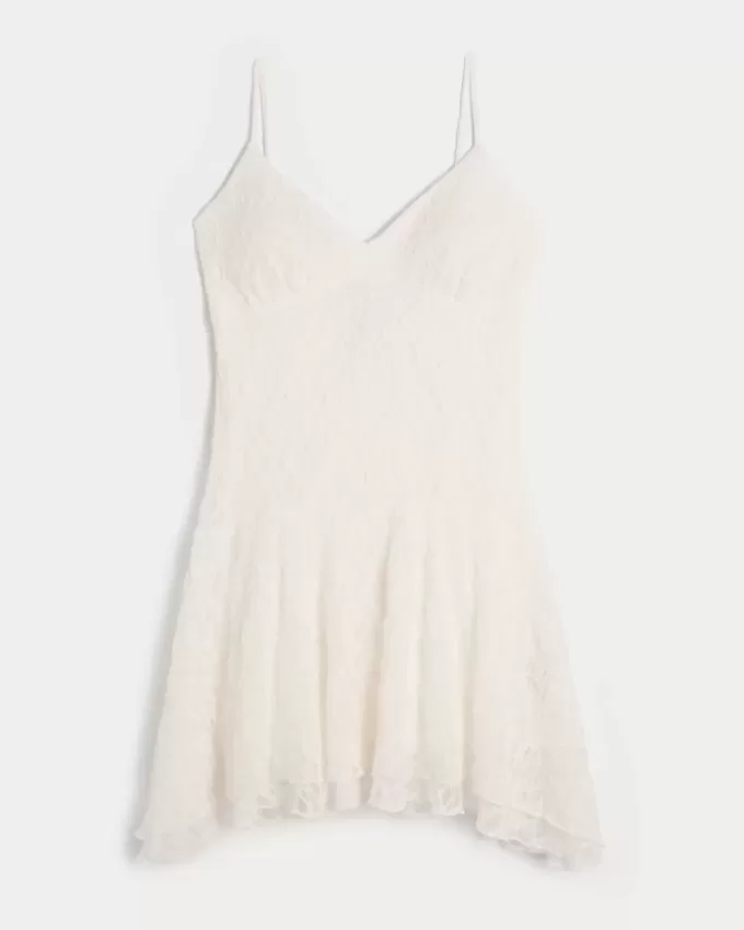 Lace Asymmetrical Hem Mini Dress