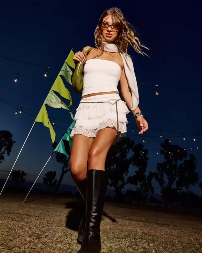 Lace-Chiffon Tiered Mini Skort