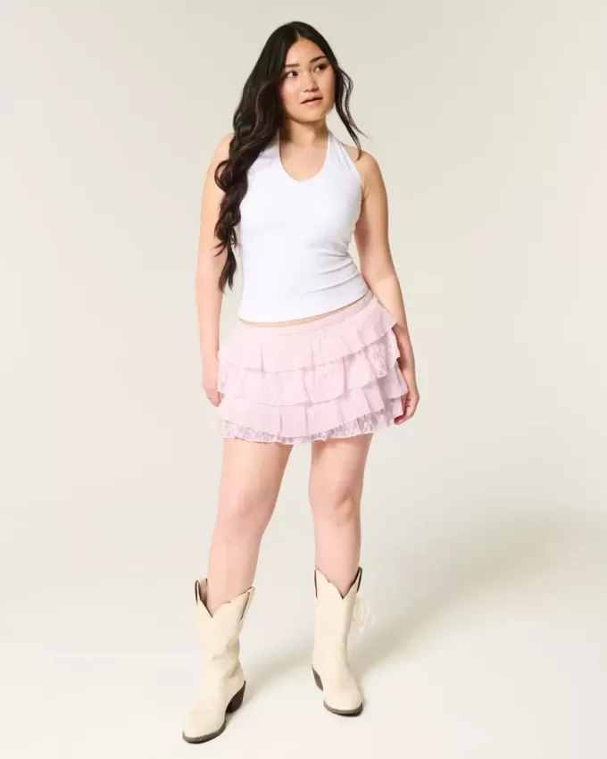 Lace-Chiffon Tiered Mini Skort