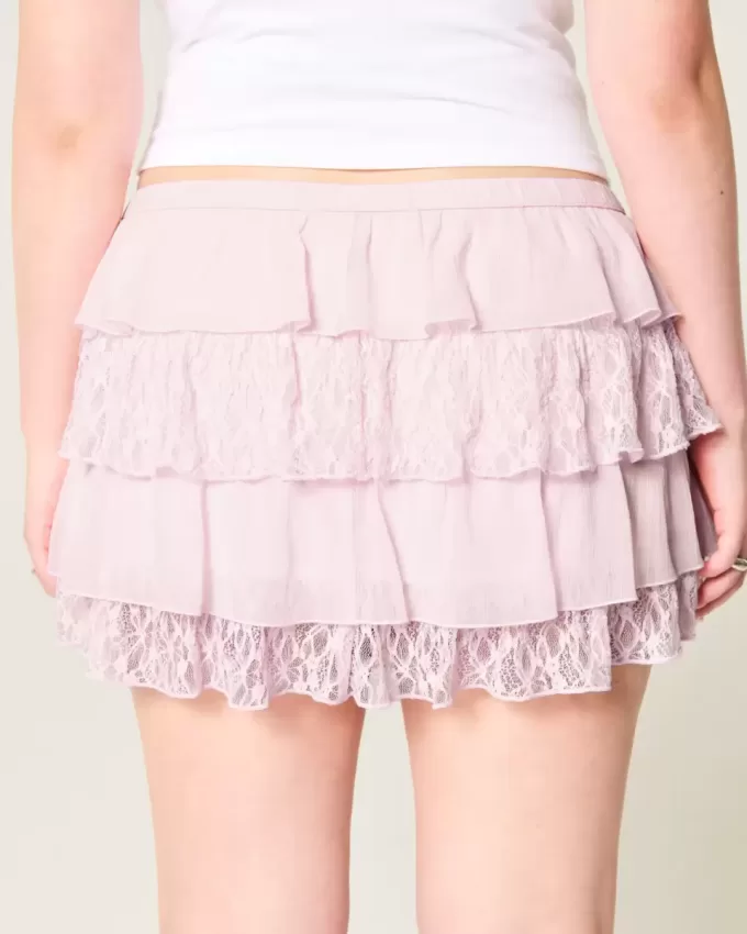 Lace-Chiffon Tiered Mini Skort