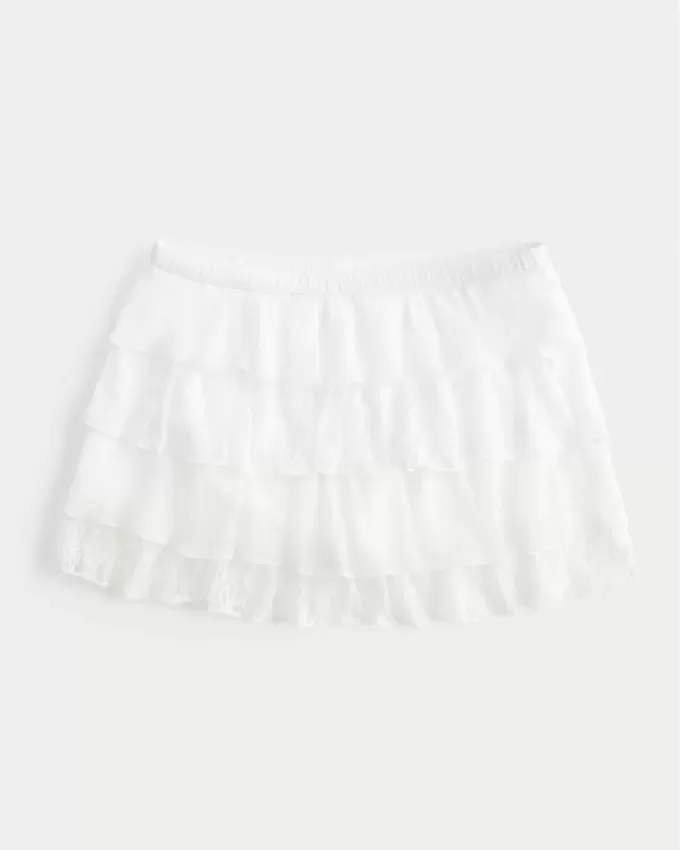Lace-Chiffon Tiered Mini Skort