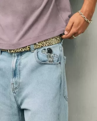 Light Wash Astronaut Graphic Super Baggy Jeans