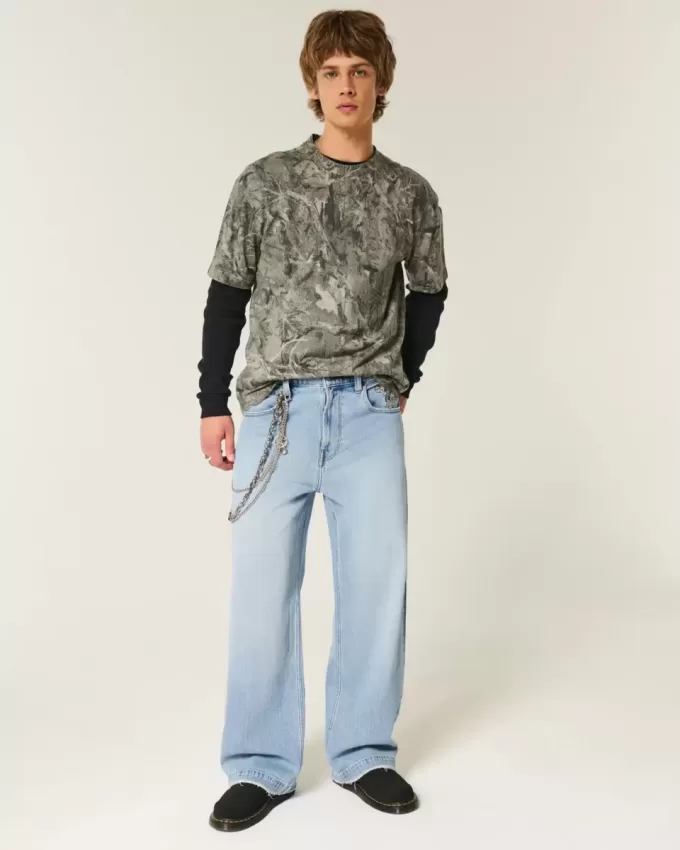 Light Wash Astronaut Graphic Super Baggy Jeans