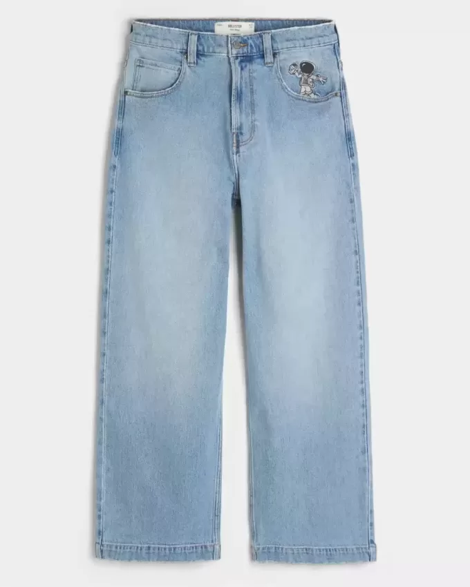 Light Wash Astronaut Graphic Super Baggy Jeans