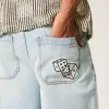 Light Wash Dice Graphic Super Baggy Denim Shorts