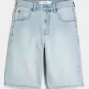 Light Wash Dice Graphic Super Baggy Denim Shorts