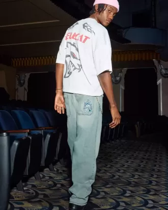 Light Wash Embroidered Dice Skater Baggy Jeans