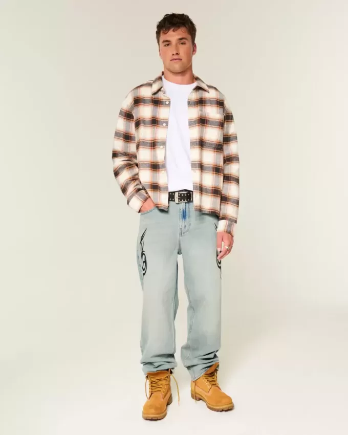 Light Wash Graphic Baggy Jeans