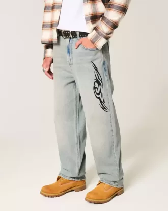 Light Wash Graphic Baggy Jeans