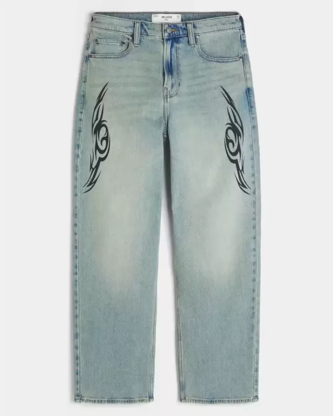 Light Wash Graphic Baggy Jeans