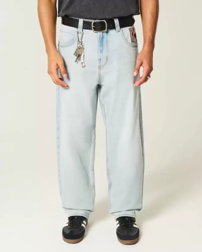 Light Wash Playing Card Graphic Skater Baggy Jeans