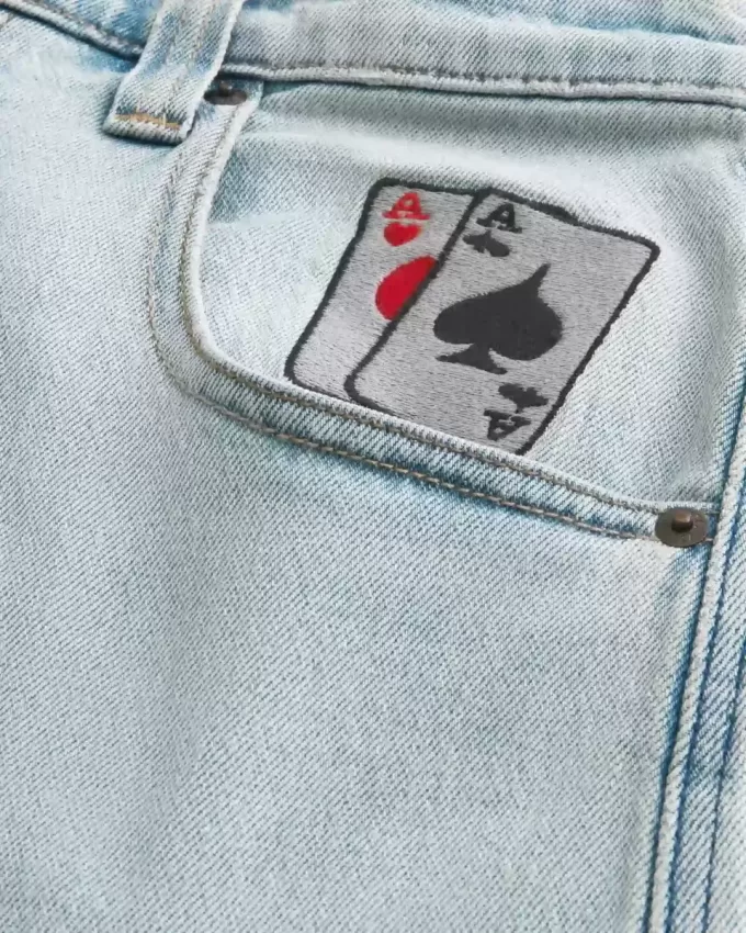 Light Wash Playing Card Graphic Skater Baggy Jeans