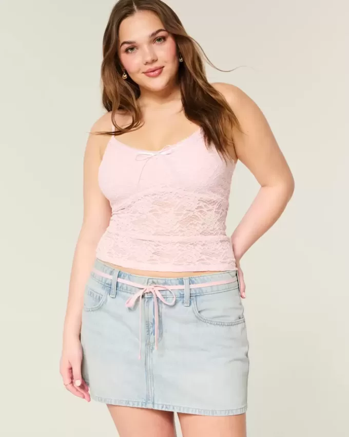 Light Wash Shoelace Denim Mini Skort