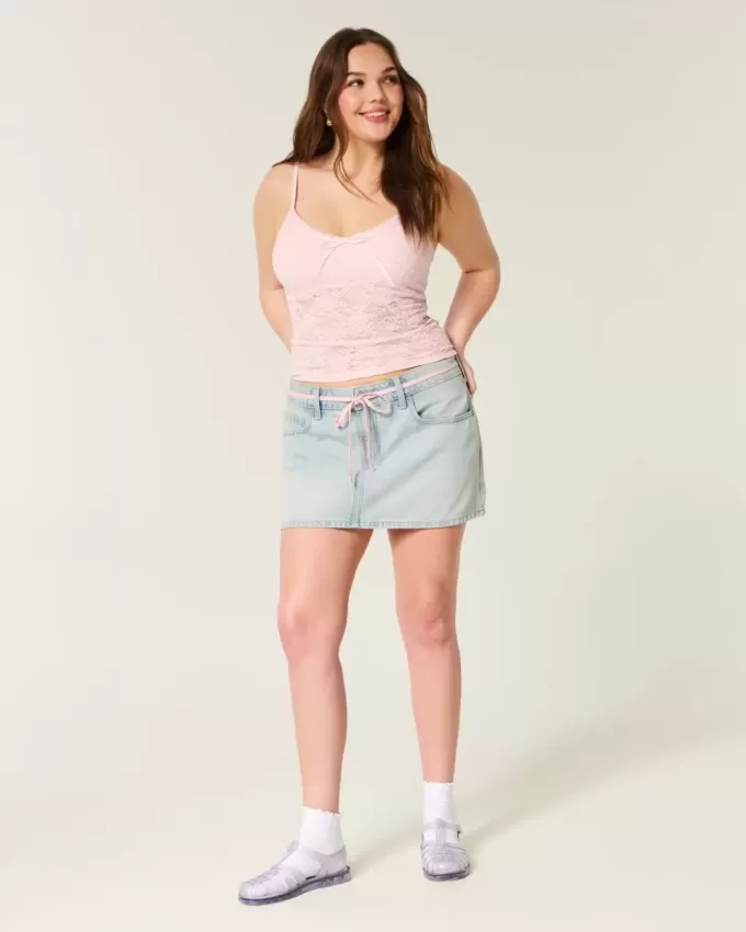 Light Wash Shoelace Denim Mini Skort