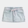 Light Wash Shoelace Denim Mini Skort