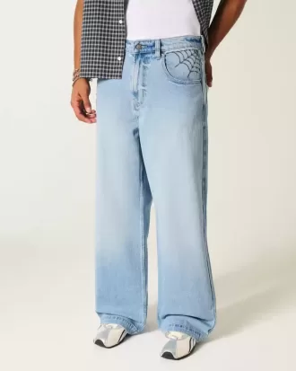 Light Wash Spider Graphic Super Baggy Jeans