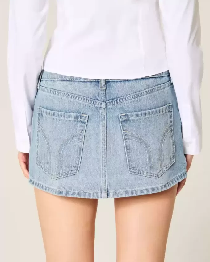 Light Wash Studded Denim Mini Skort