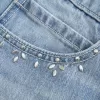 Light Wash Studded Denim Mini Skort